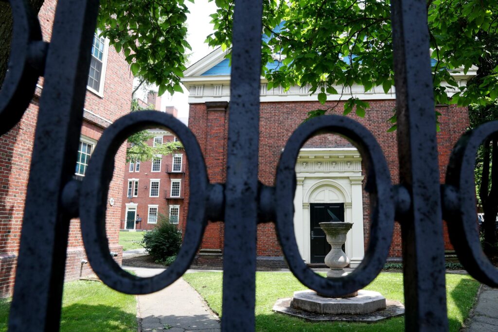 A view of a gate to Harvard Yard on the campus of Harvard University on July 8, 2020, Maddie Meyer, Getty Images