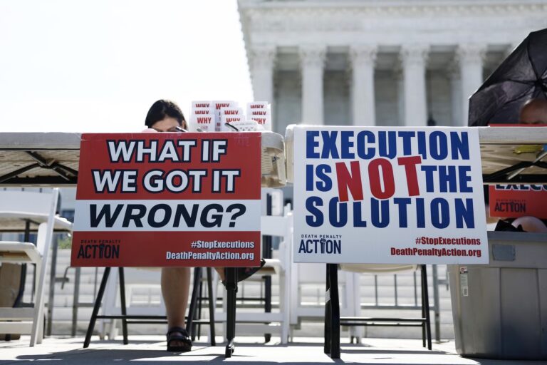 Activists protest against the death penalty outside the Supreme Court, credit Anna Moneymaker:Getty Images