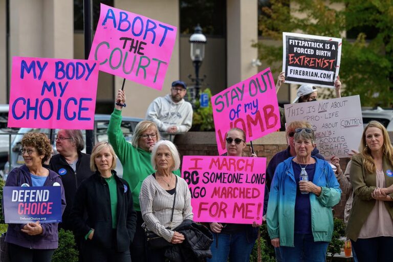 Activists protest during a Bans Off Our Bodies rally in support of abortion rights in Doylestown, Pennsylvania, credit Angela Weiss:AFP via Getty Images.jpeg