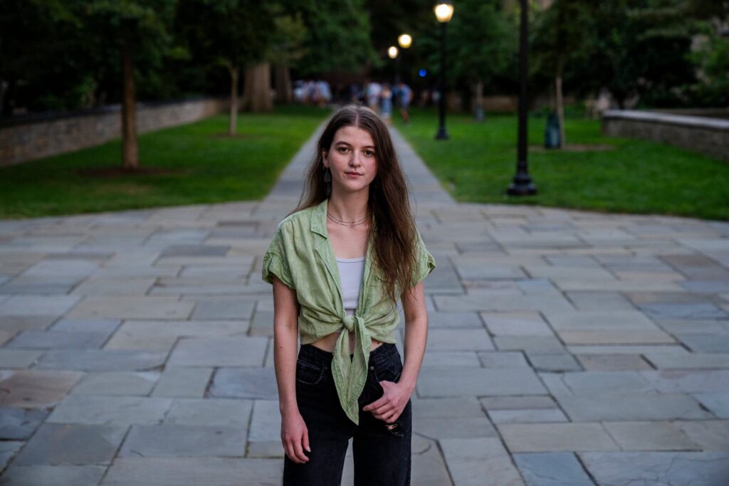 Alicia Abramson, a Yale senior who is one of the two named plaintiffs in a class-action lawsuit against the university, credit Joe Buglewicz, The New York Times