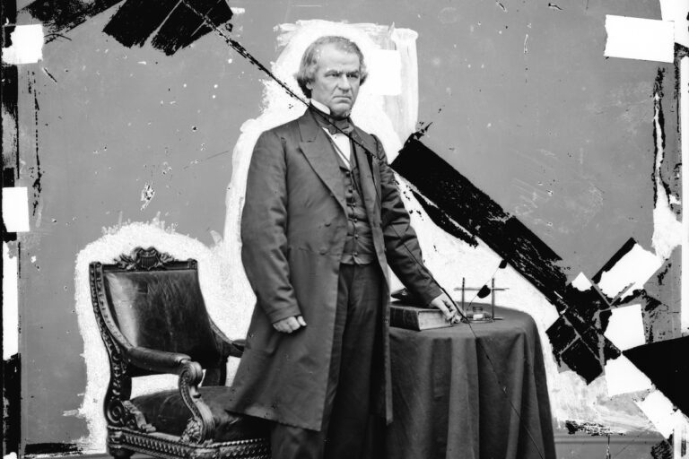Black and white photo of President Andrew Johnson, credit Library of Congress, AP