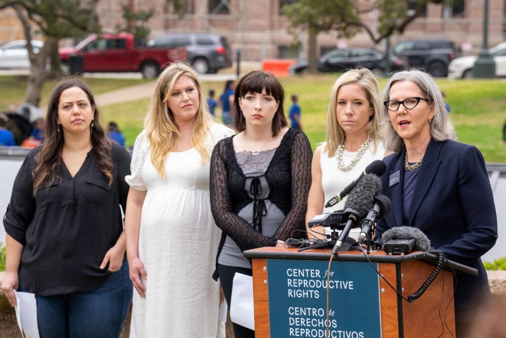 Center for Reproductive Rights President and CEO Nancy Northup speaks on the lawn of the Texas State Capitol in Austin on March 7, 2023, SUZANNE CORDEIRO, AFP, GETTY IMAGES