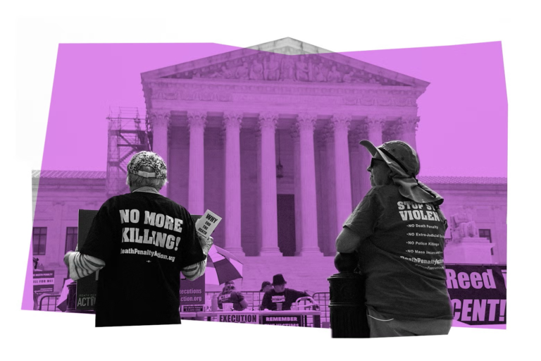 Death penalty protesters outside the Supreme Court in 2023, credit Slate, Oliver Douliery, AFP via Getty Images