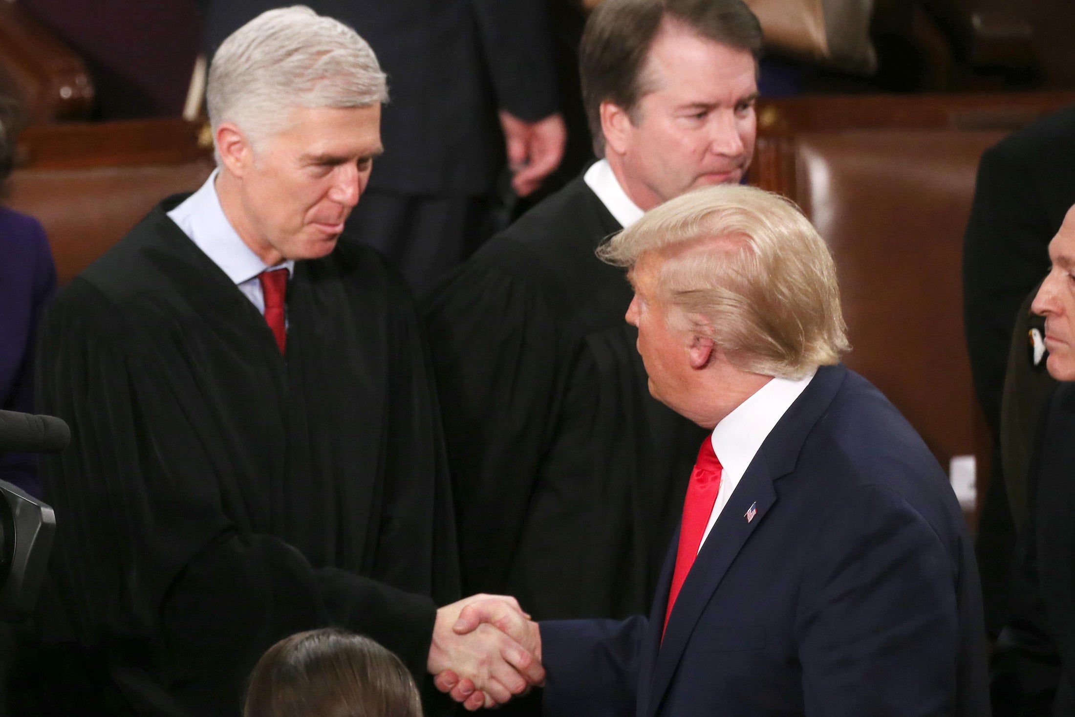 Donald Trump greets Supreme Court Justice Neil Gorsuch ahead of the State of the Union address on Feb. 4, 2020 Mario Tama:Getty Images