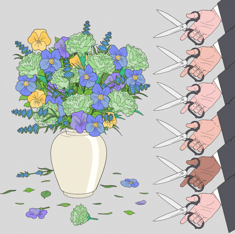 Illustration of a flower vase being cut by judges, credit Kyle Ellingson