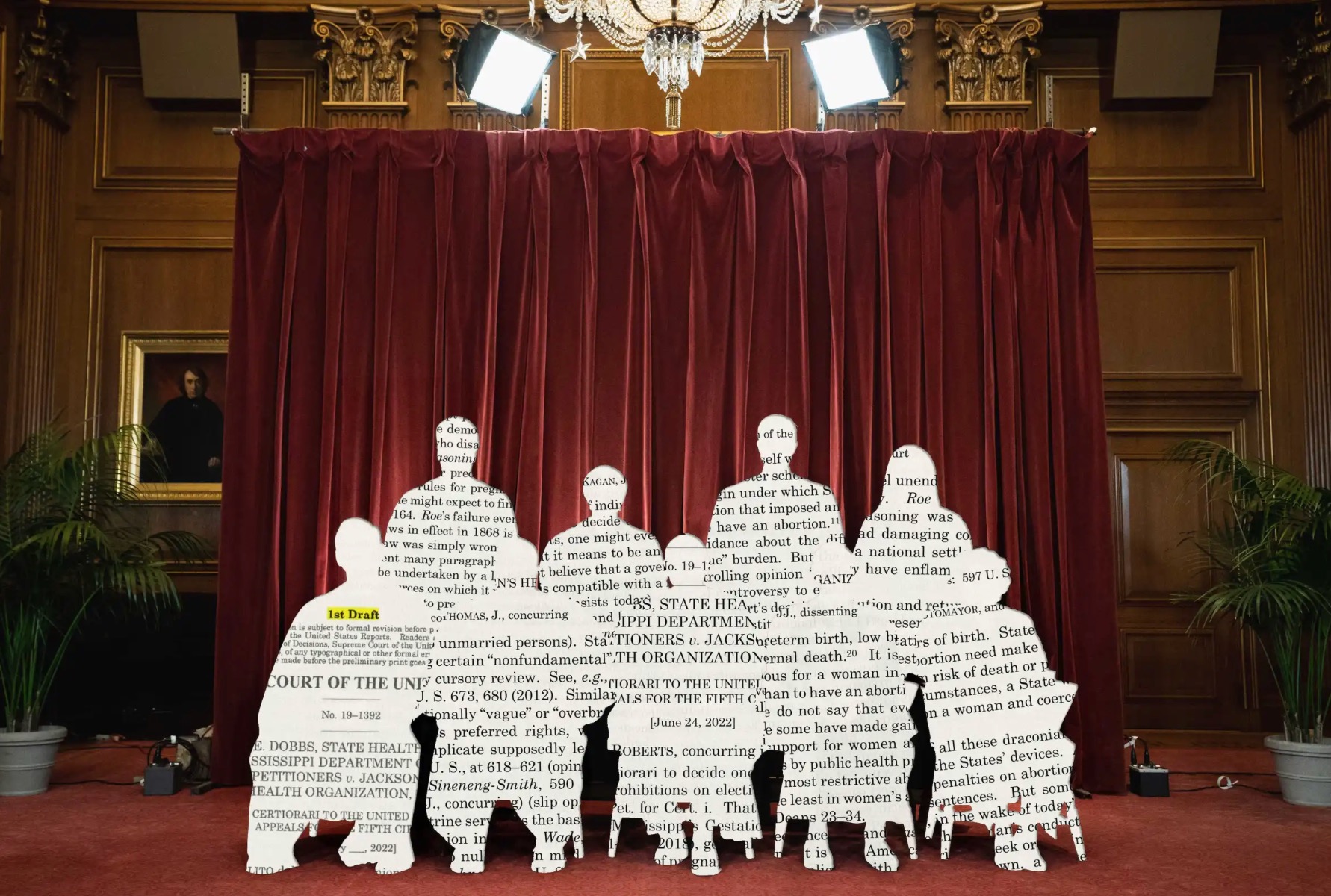 Illustration of SCOTUS justice outlined as text, credit NY Times