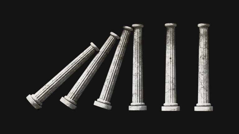 Illustration of roman columns falling, credit The Atlantic, Getty