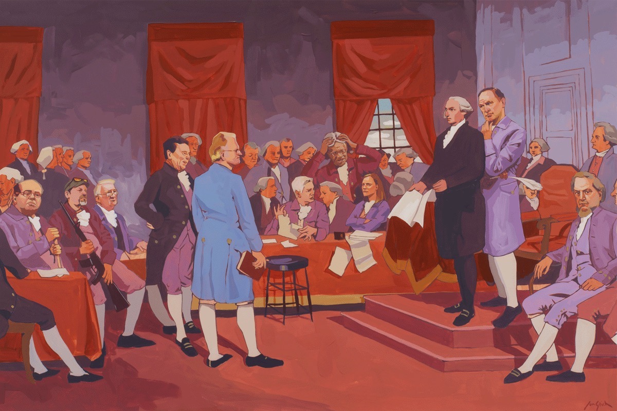 Illustration of the founding fathers, credit Jon Stich