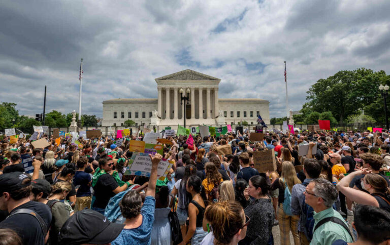 People protest in front of the US Supreme Court on June 24, 2022, credit Brandon Bell, Getty Images