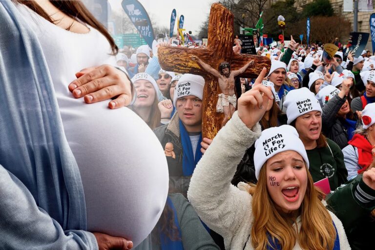 Photo collage of anti abortion protest, Photo illustration by Slate