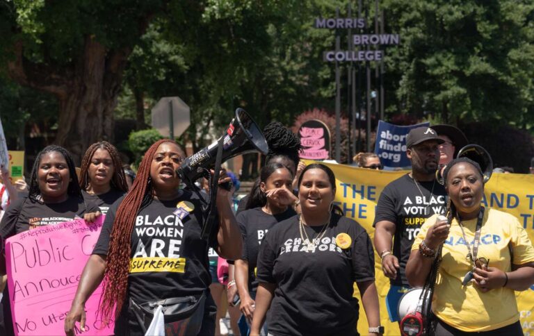 Protesters march in downtown Atlanta in July 2022, credit Megan Varner : Getty Images