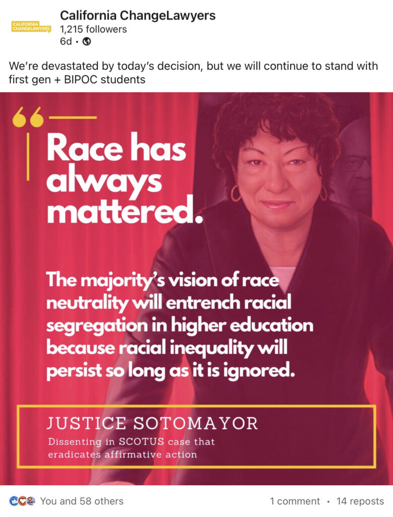 Quote by Justice Sotomayor from ChangeLawyers LinkedIn Account