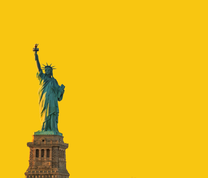 Statue of Liberty over a yellow background