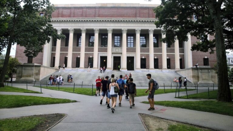 Students walk on the Harvard University campus in 2019 (Charles Krupa : Associated Press)