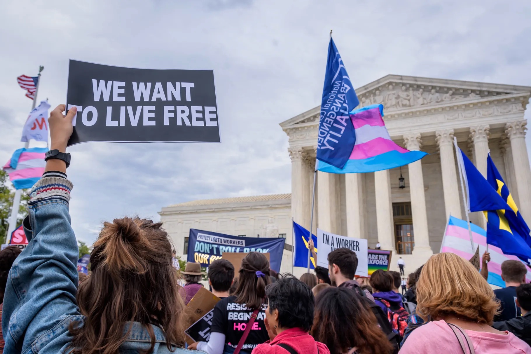 Trans rights protesters outside of the Supreme Court. Erik McGregor:LightRocket via Getty Images