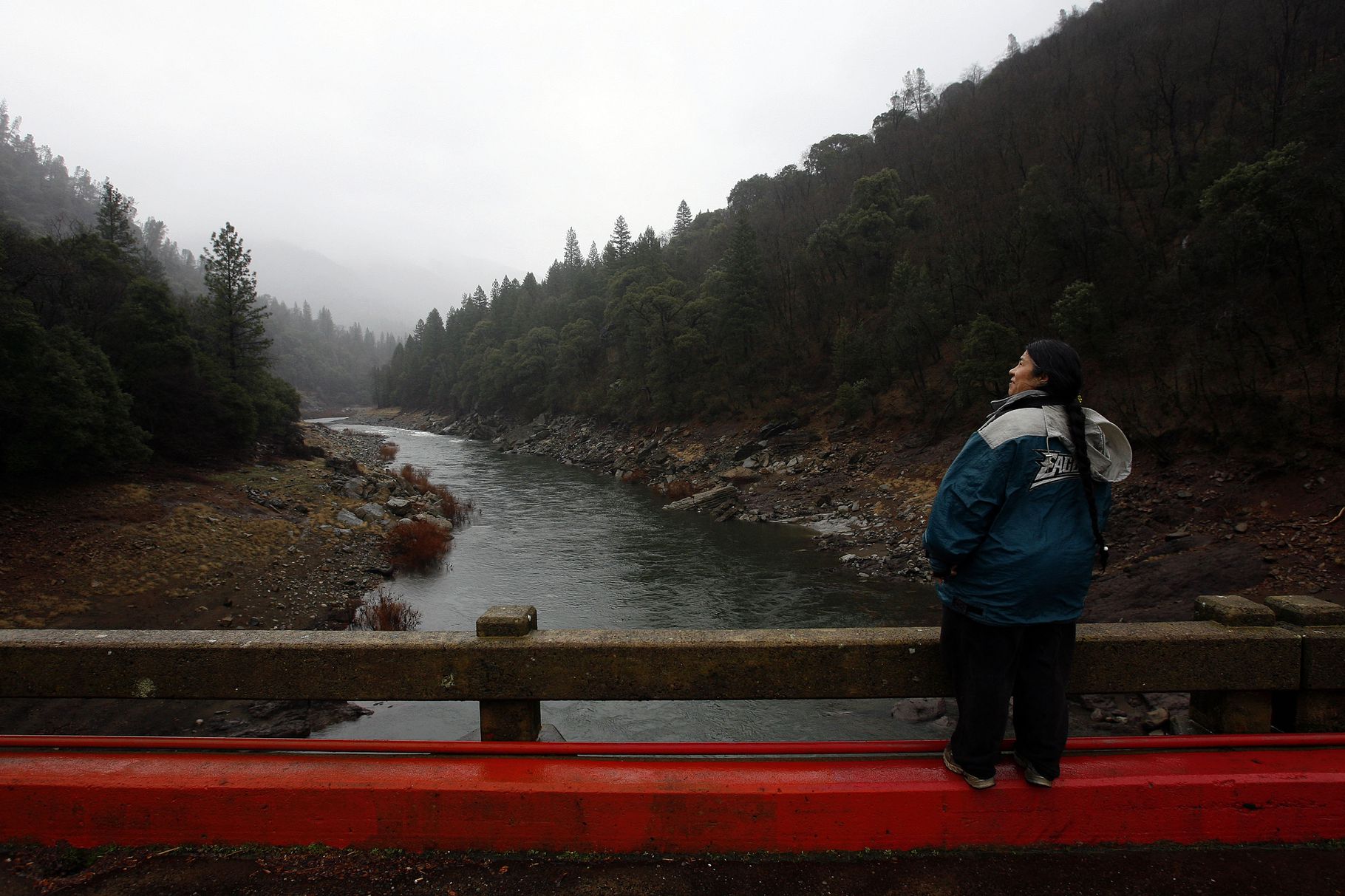 Winnemem Wintu Chief Caleen Sisk stands on the McCloud Bridge, credit Michael Macor, The San Francisco Chronicle, Getty Images