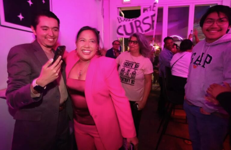 Ysabel Jurado greets supporters at her election night party, credit Genaro Molina : Los Angeles Times